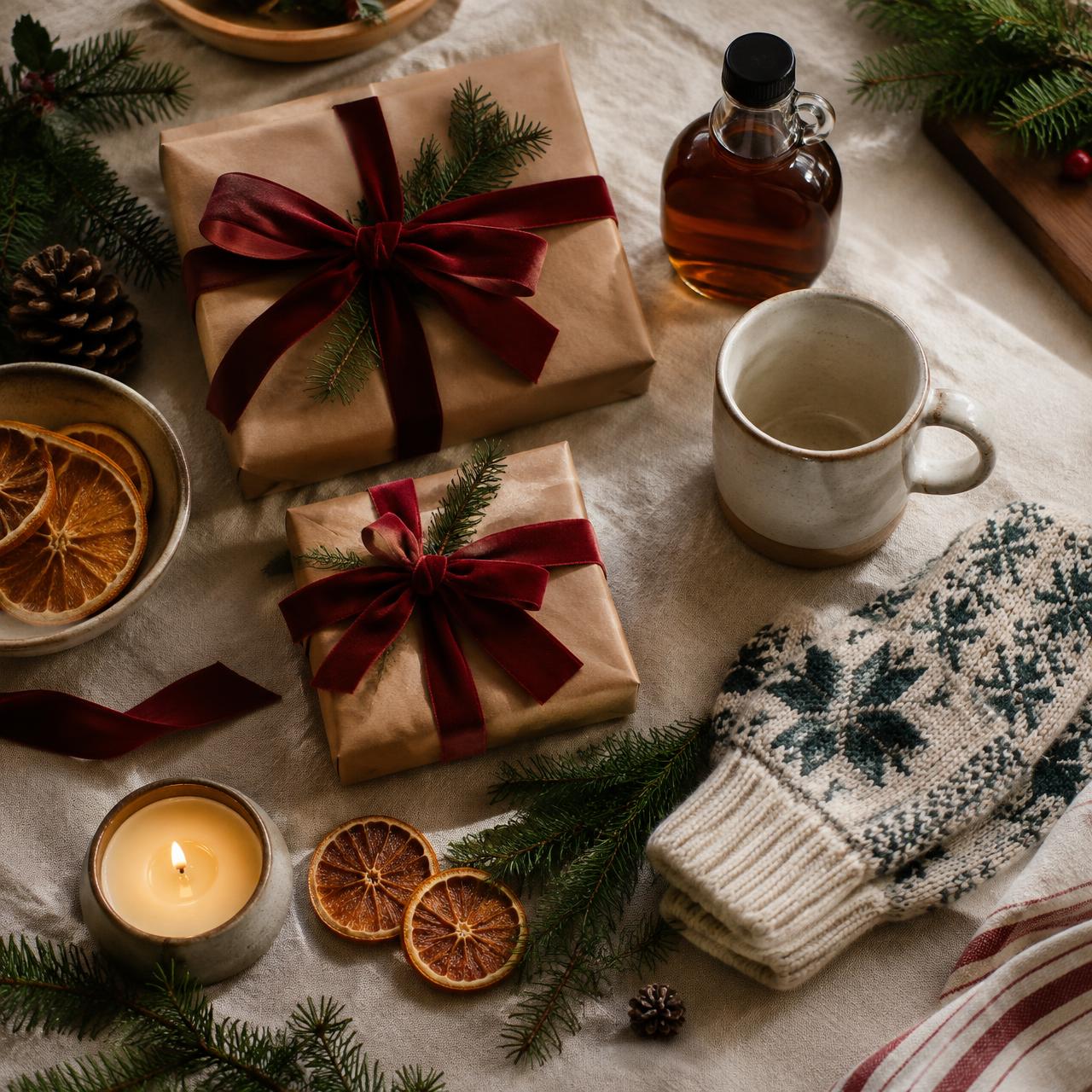 Locally made Connecticut holiday gifts wrapped in kraft paper